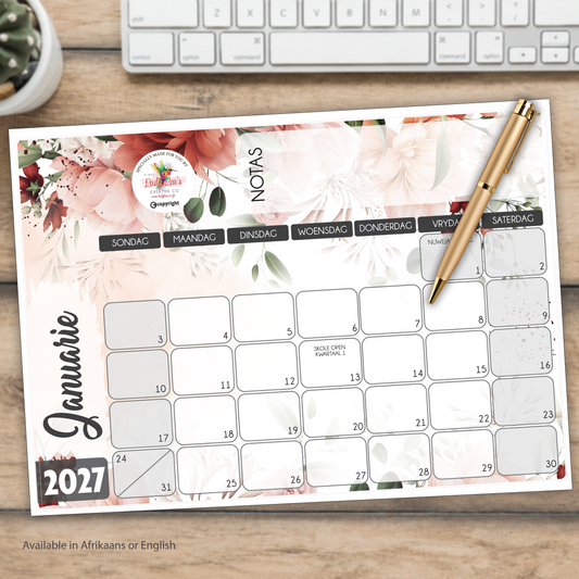 FINE FLORAL RED AND GREEN DESKPAD 2027