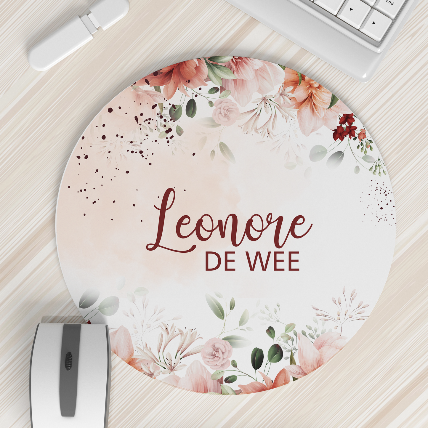 FINE FLORAL RED AND GREEN MOUSEPAD