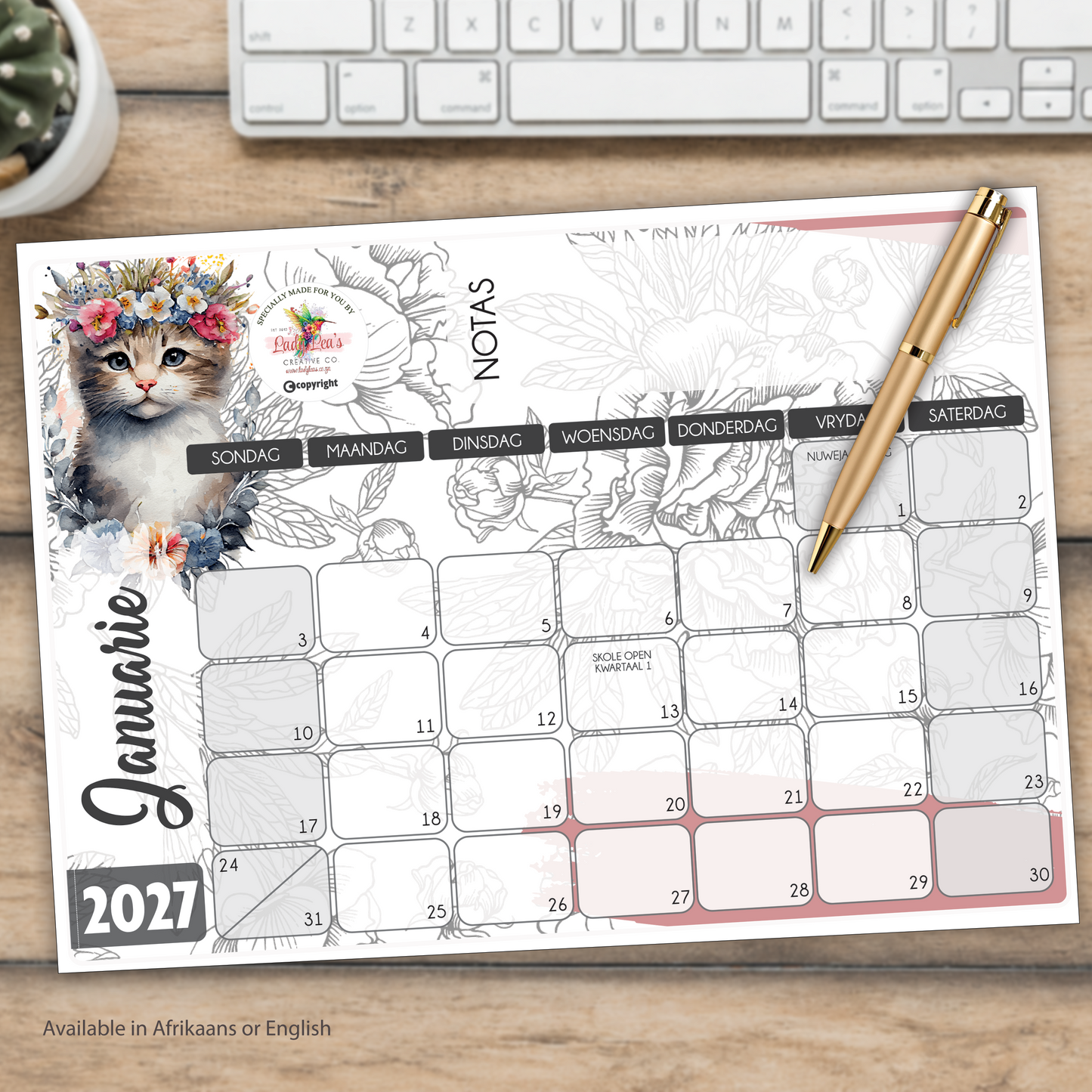 FLORAL KITTEN DESKPAD 2027
