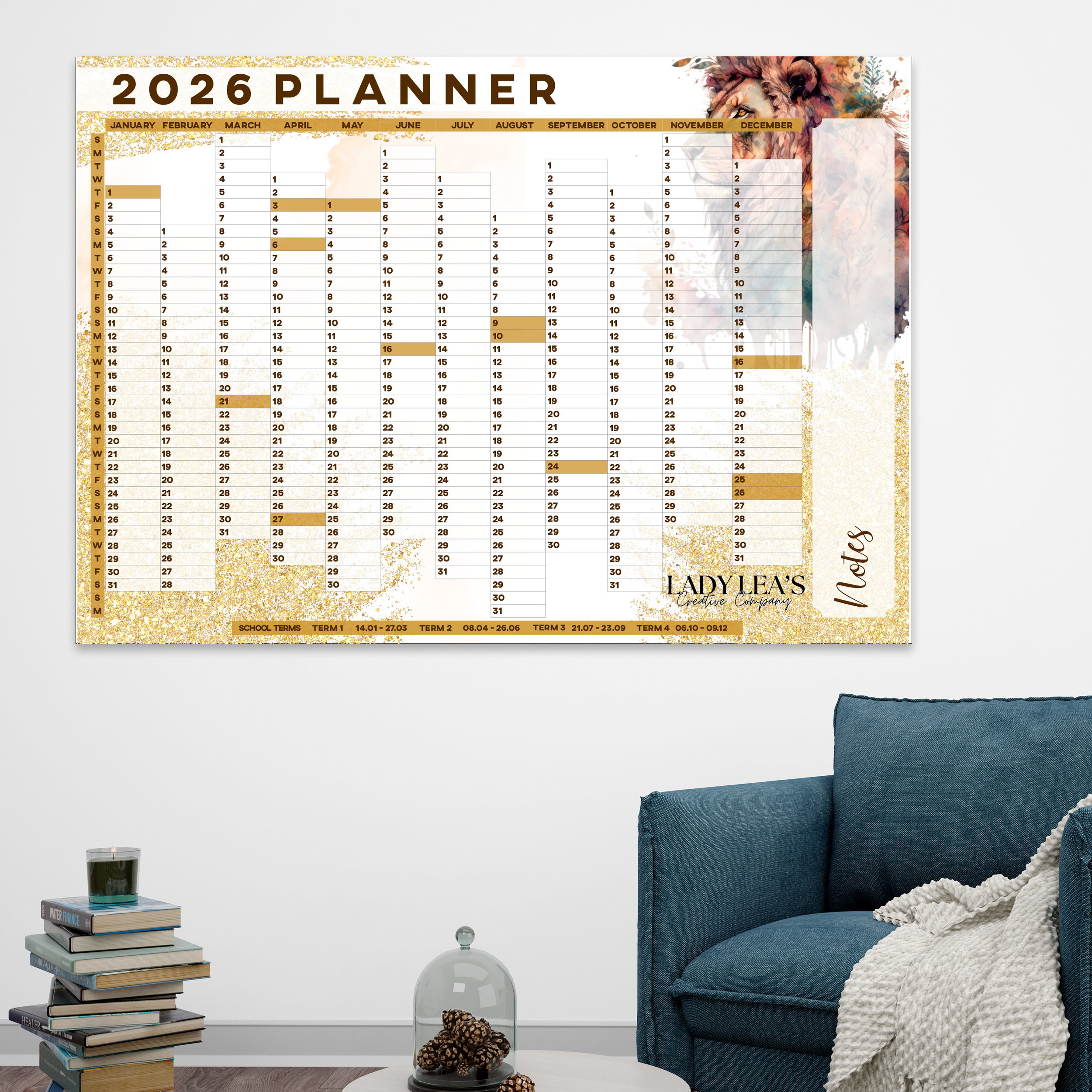 FLORAL LION WALL CALENDAR 2026