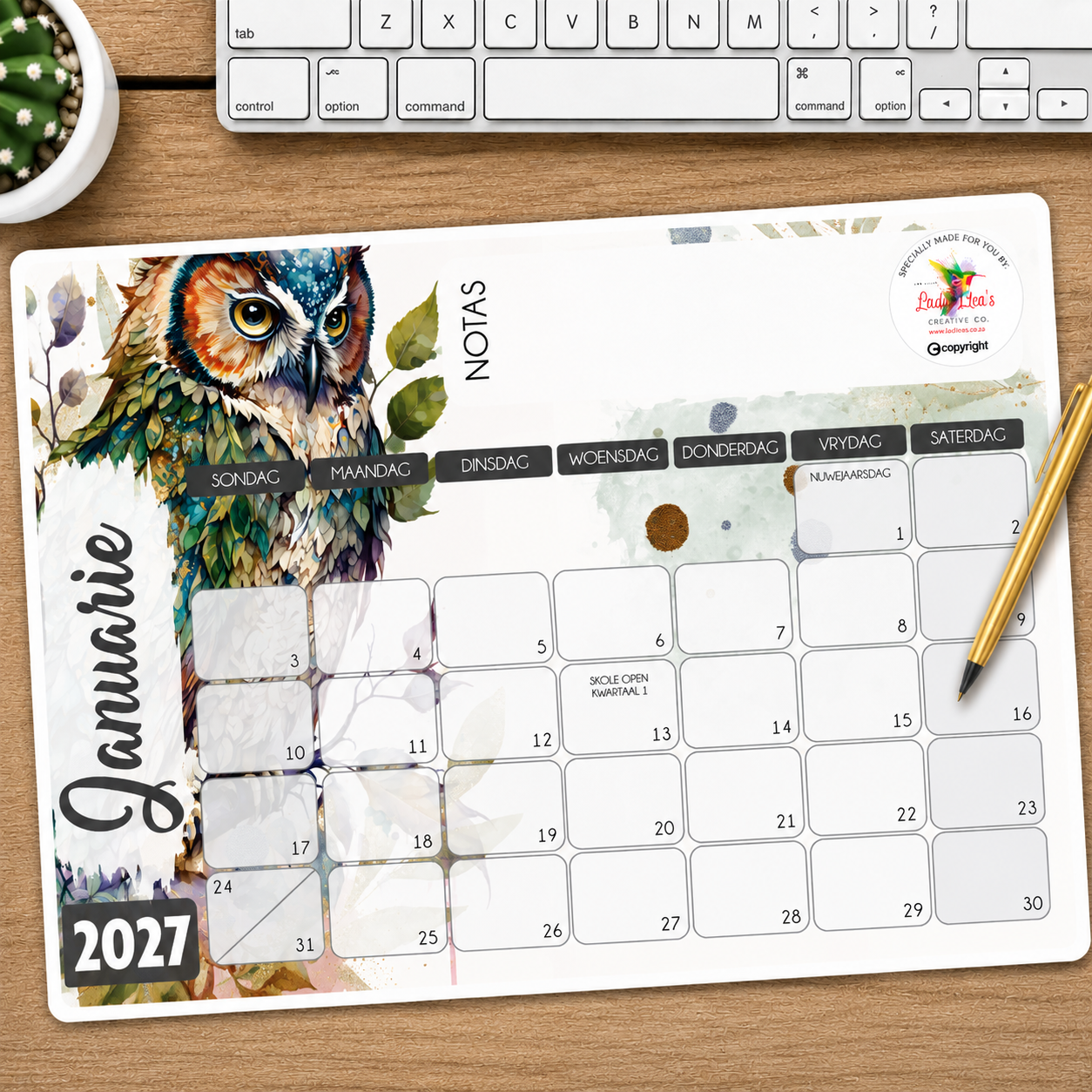 FLORAL OWL DESKPAD 2027 