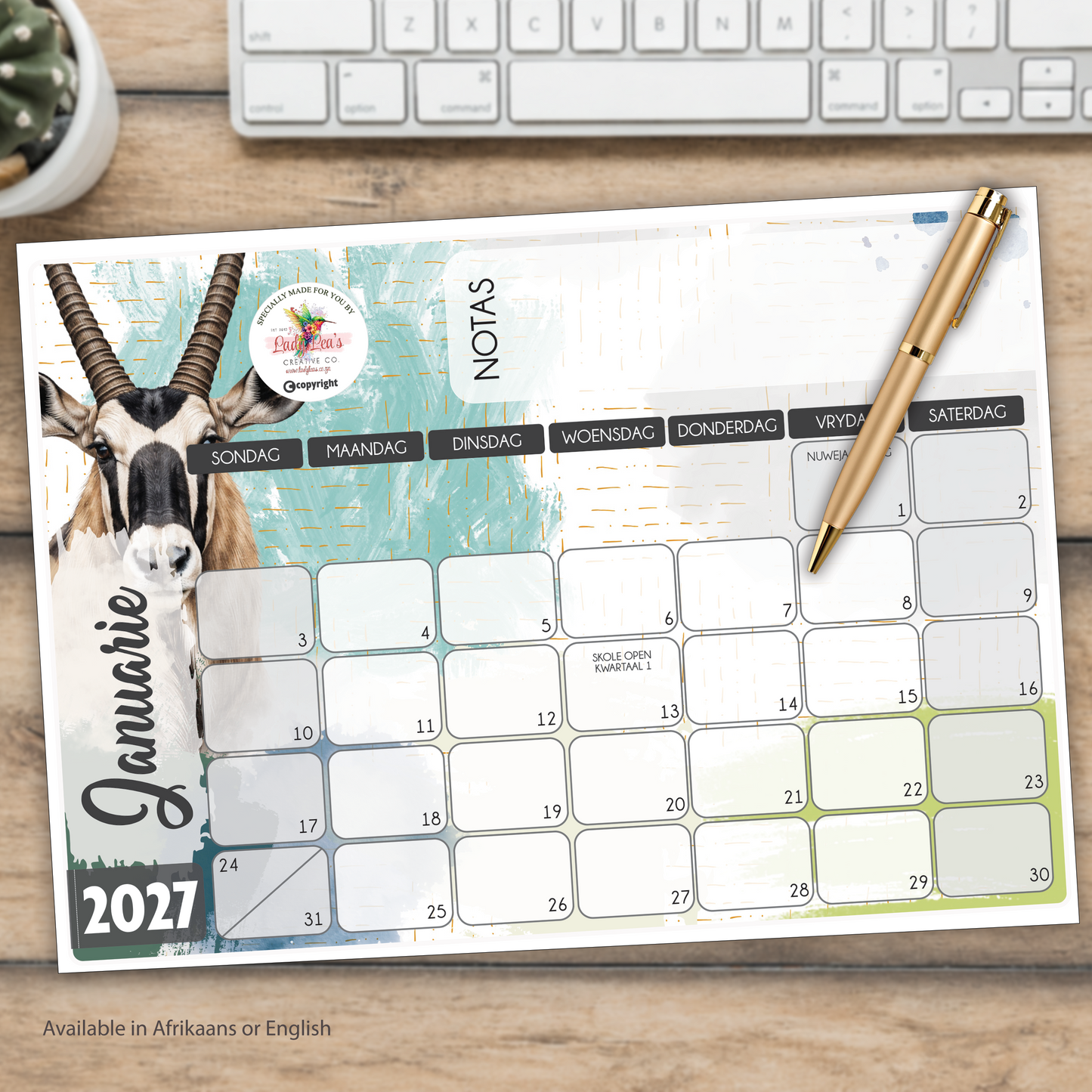 GEMSBOK WATERCOLOR DESKPAD 2027