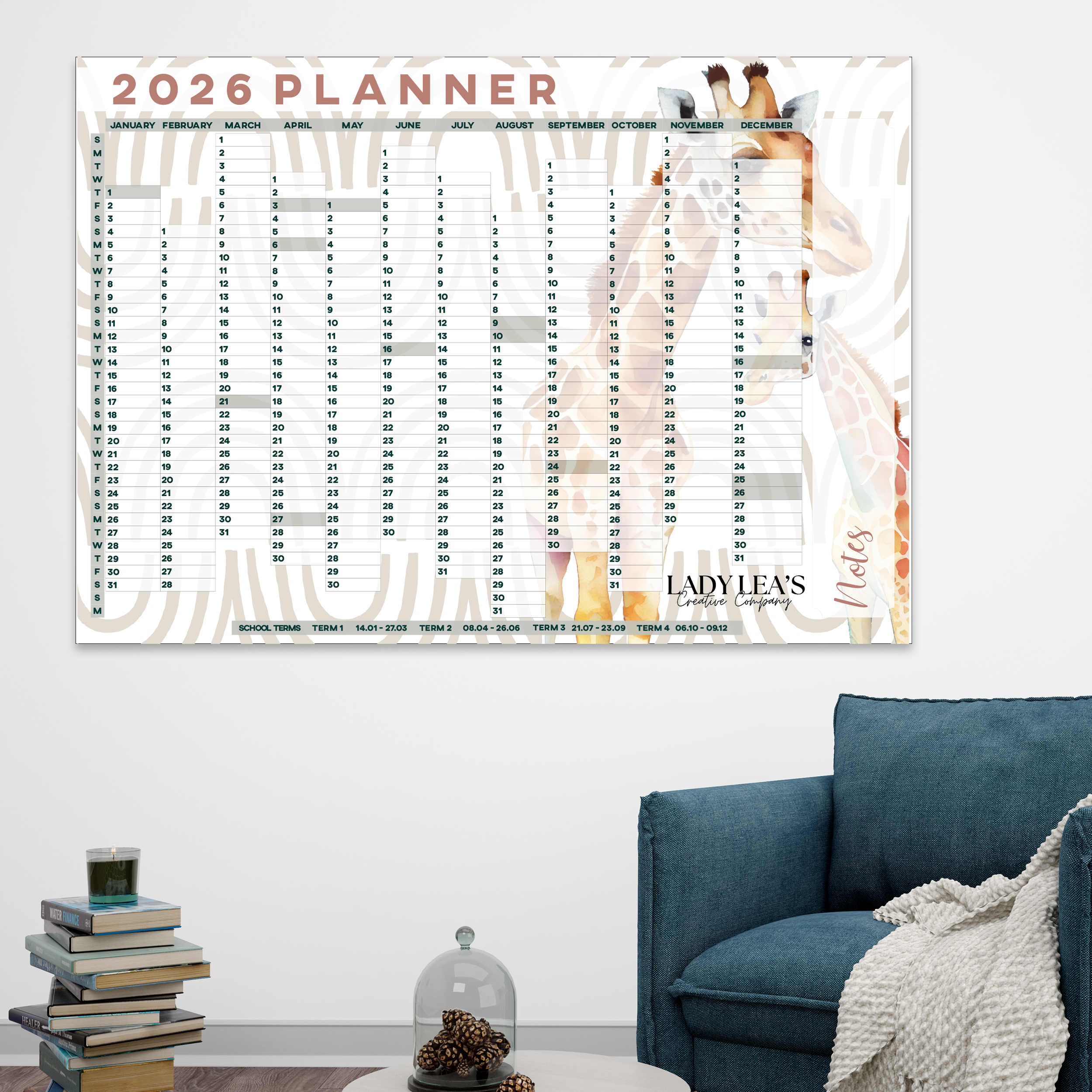 GIRAFFES WALL CALENDAR 2026