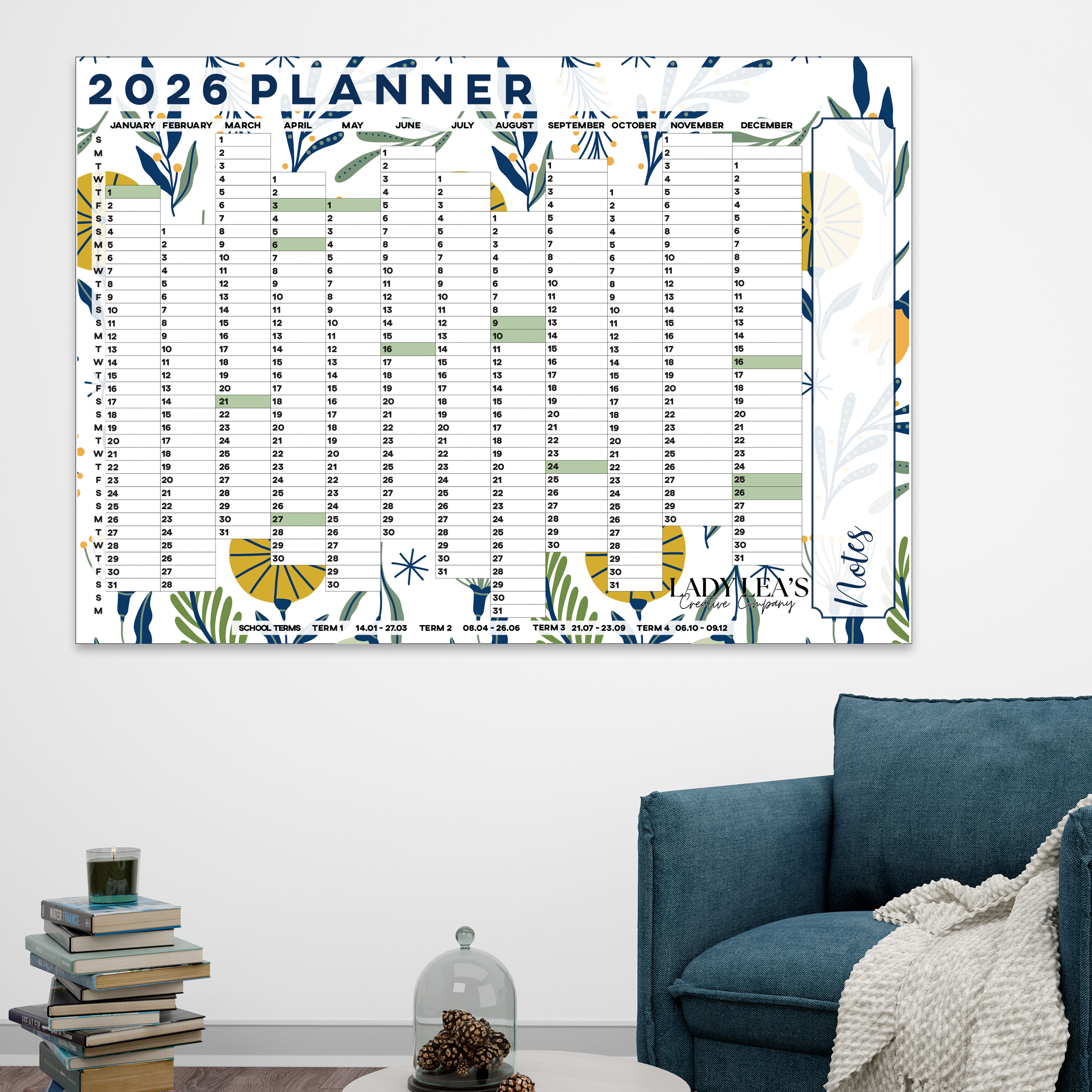 HAND DRAWN FLOWERS WALL CALENDAR 2026