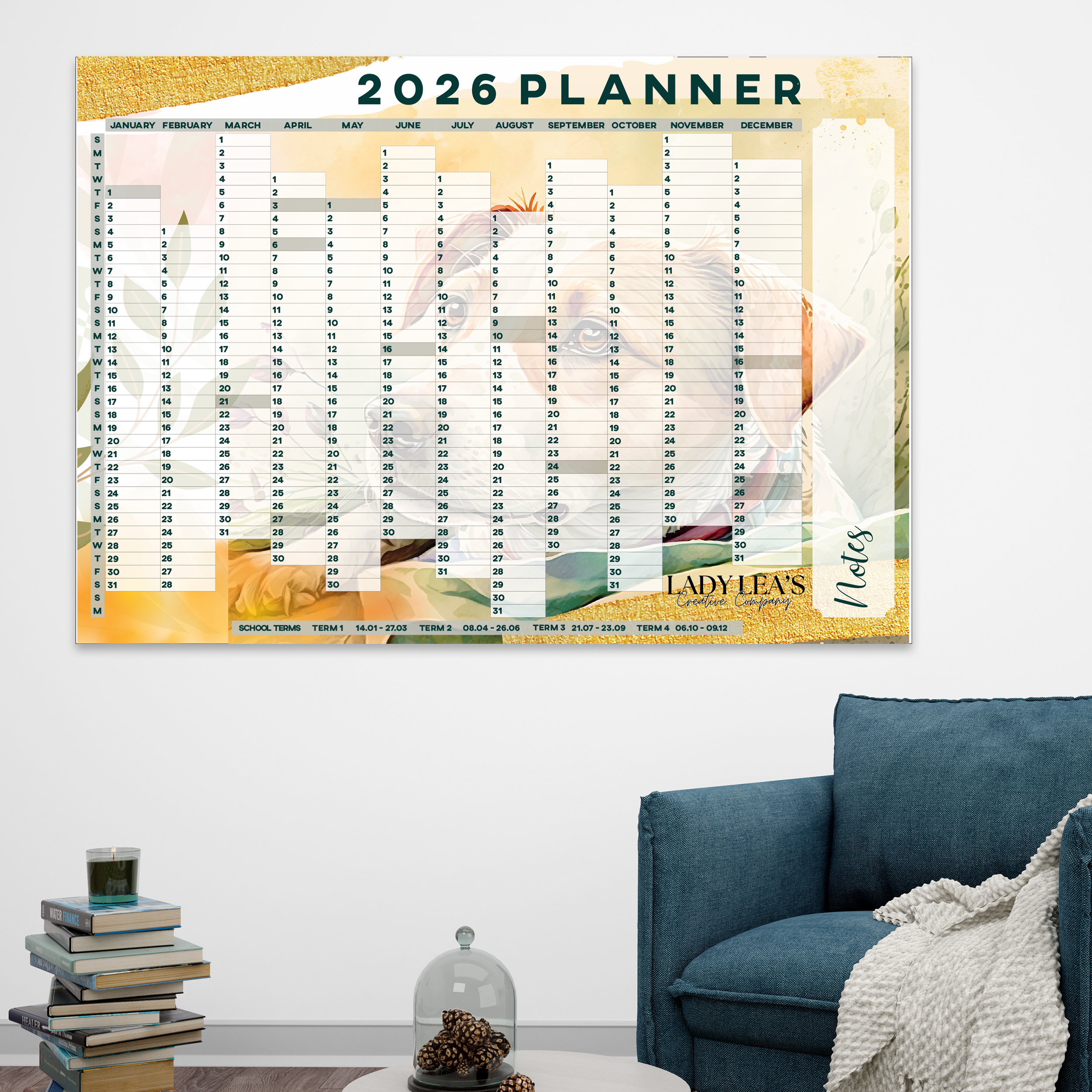 WATERCOLOR JACK RUSSEL WALL CALENDAR 2026