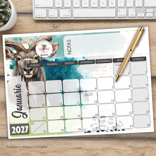 KUDU WATERCOLOR DESKPAD 2027