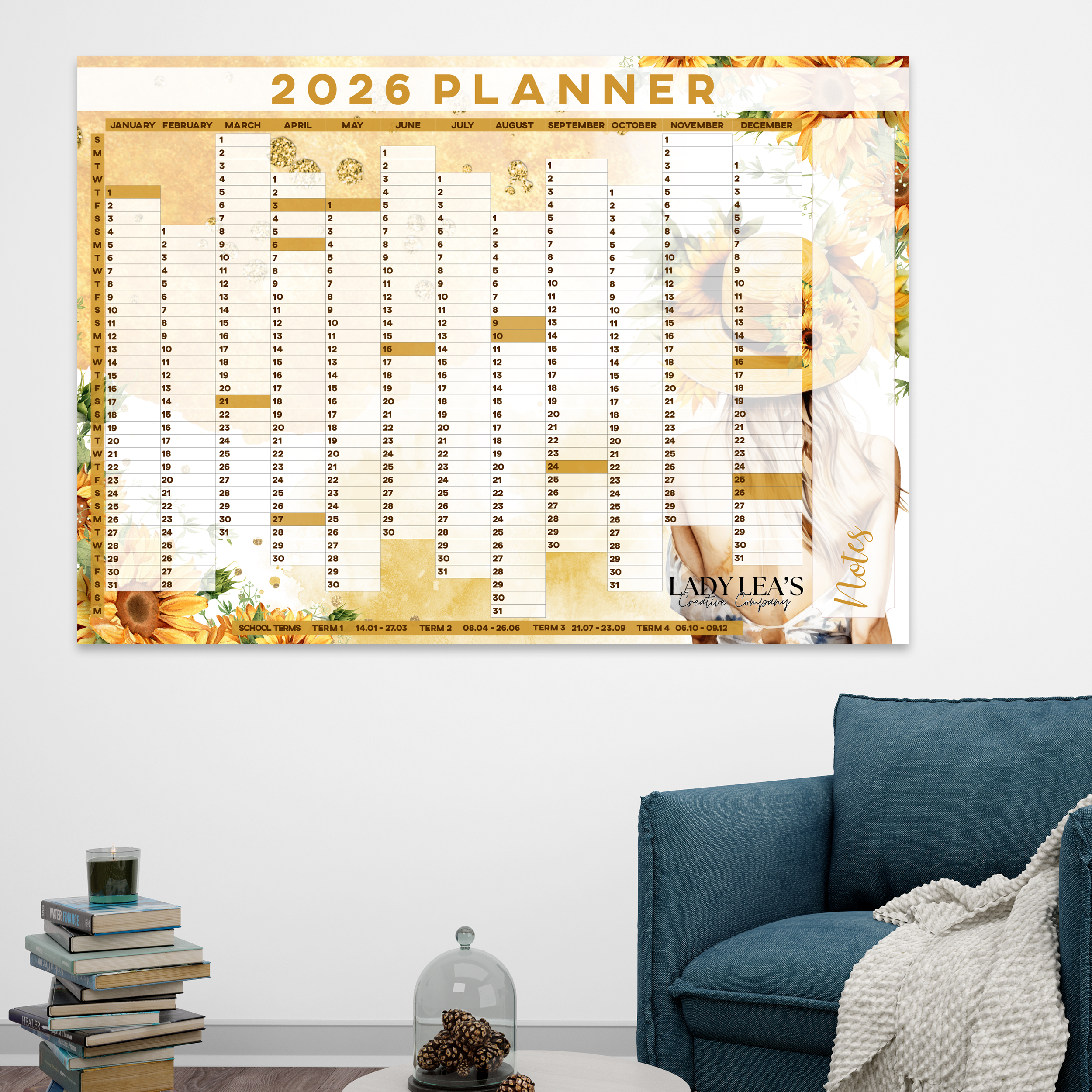 LADY SUNFLOWER WALL CALENDAR 2026