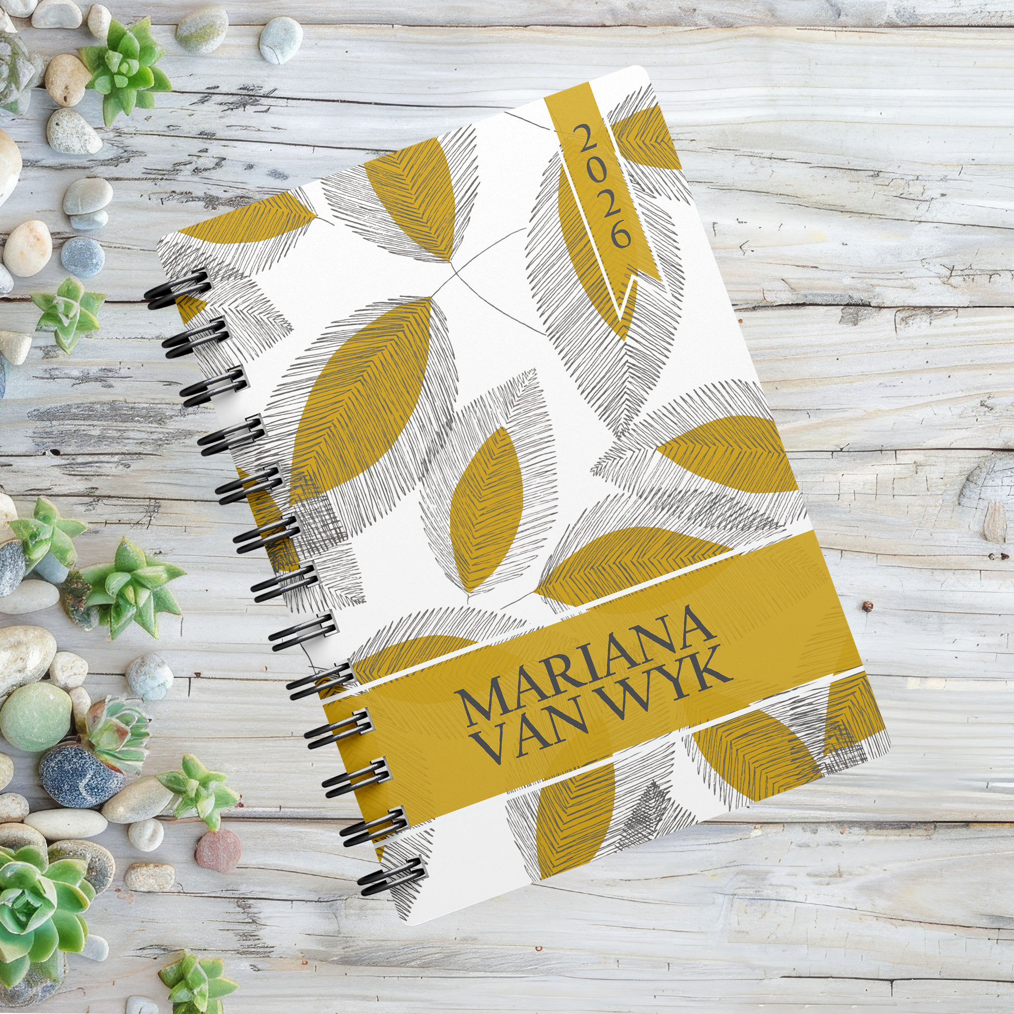 LINE DRAWN LEAVES MUSTARD 1 DAY DIARY 2026
