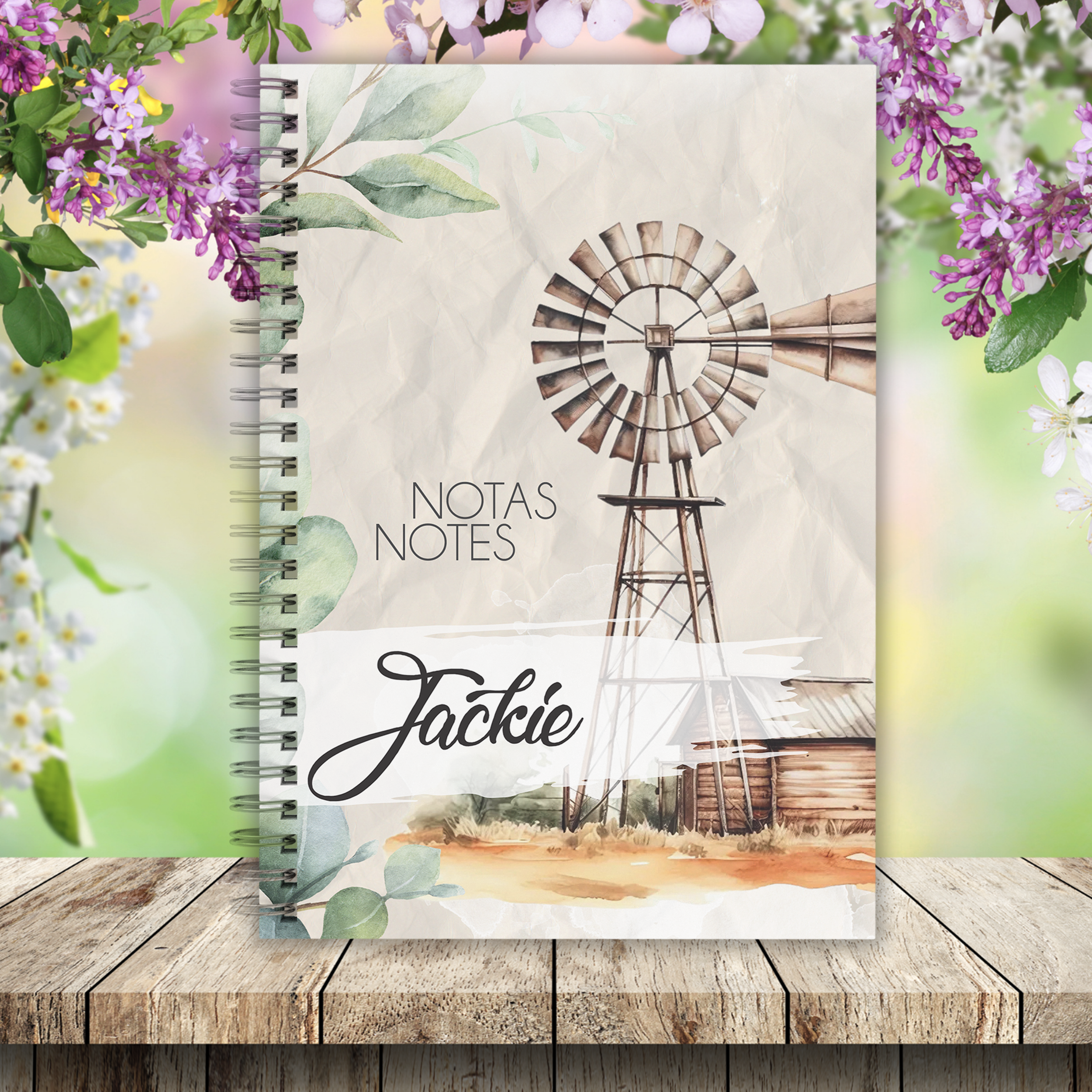 WATERCOLOR WINDPOMP AND EUCALYPTUS NOTEBOOK