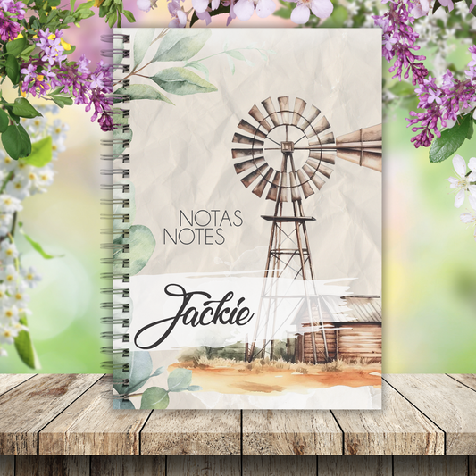 WATERCOLOR WINDPOMP AND EUCALYPTUS NOTEBOOK