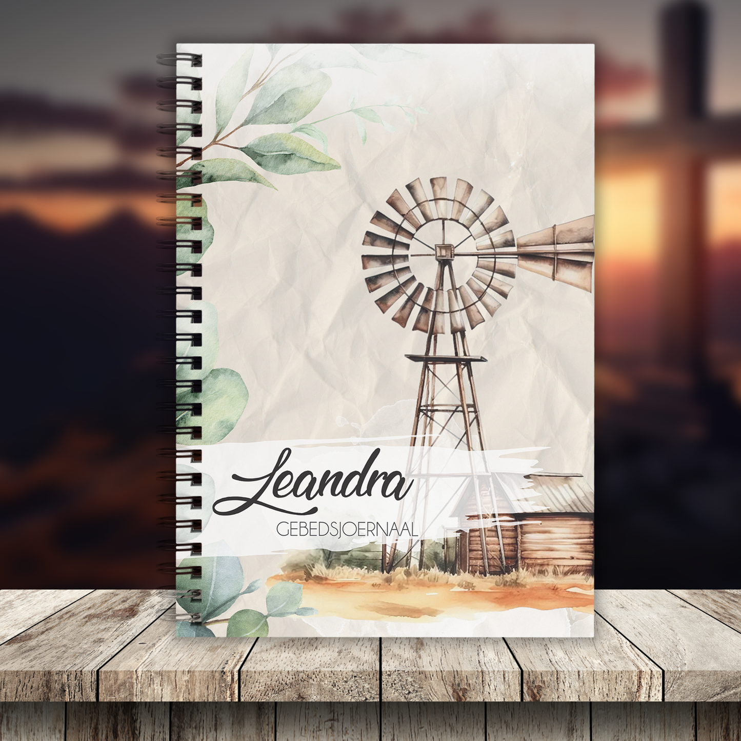 WATERCOLOR WINDPOMP AND EUCALYPTUS PRAYER JOURNAL