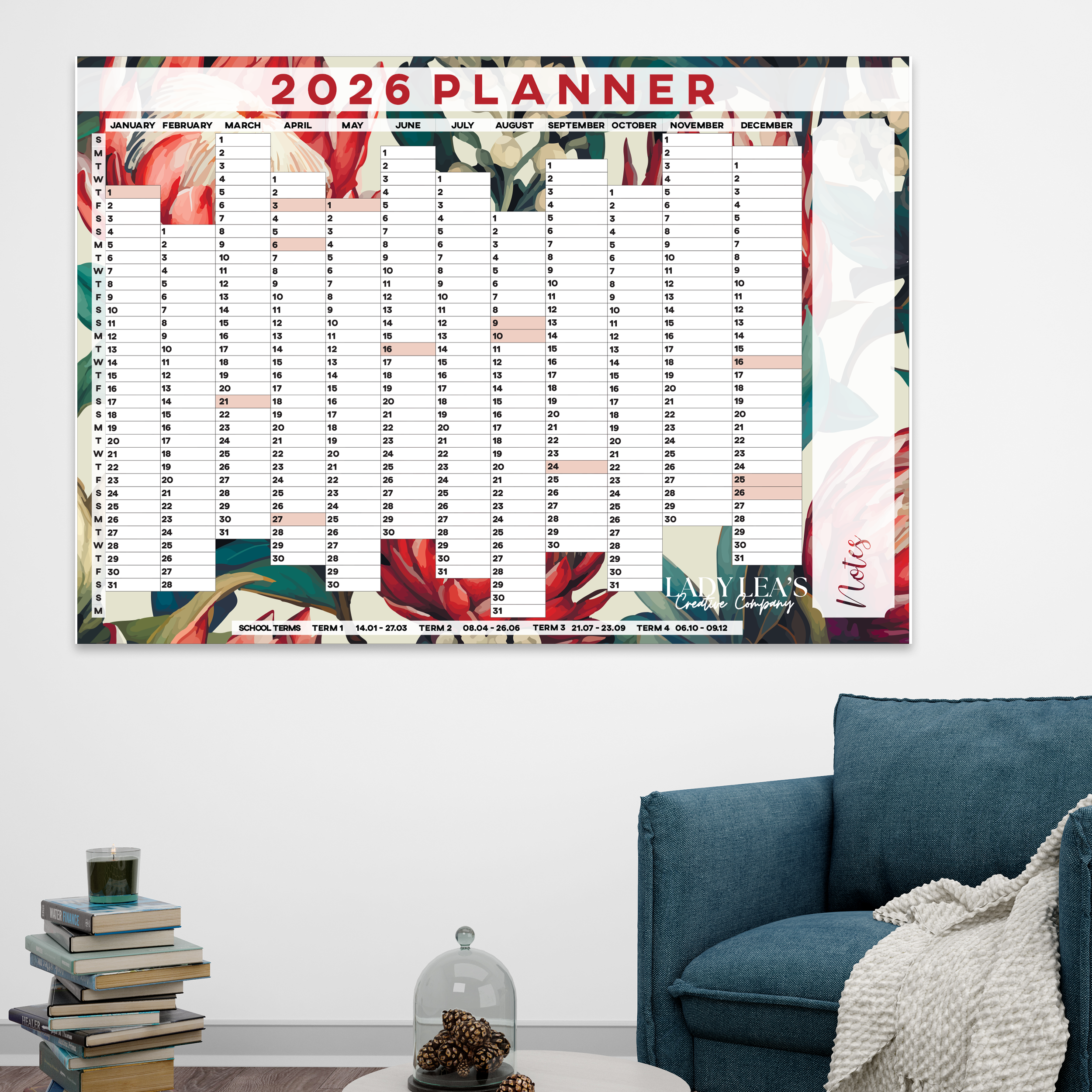 PROTEA BURGANDY GREEN CALENDAR 2026