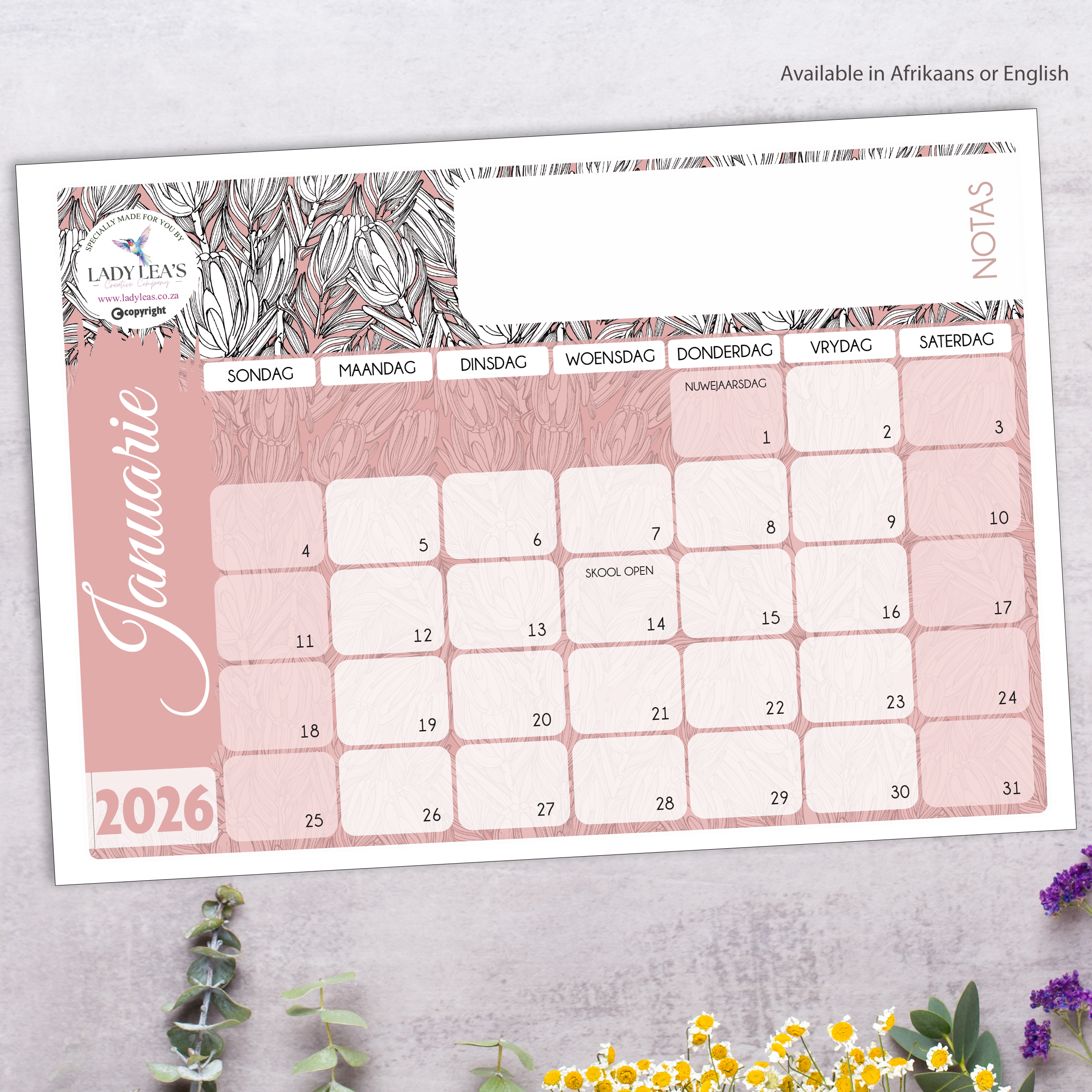 PROTEA PINK OUTLINE DESKPAD 2026
