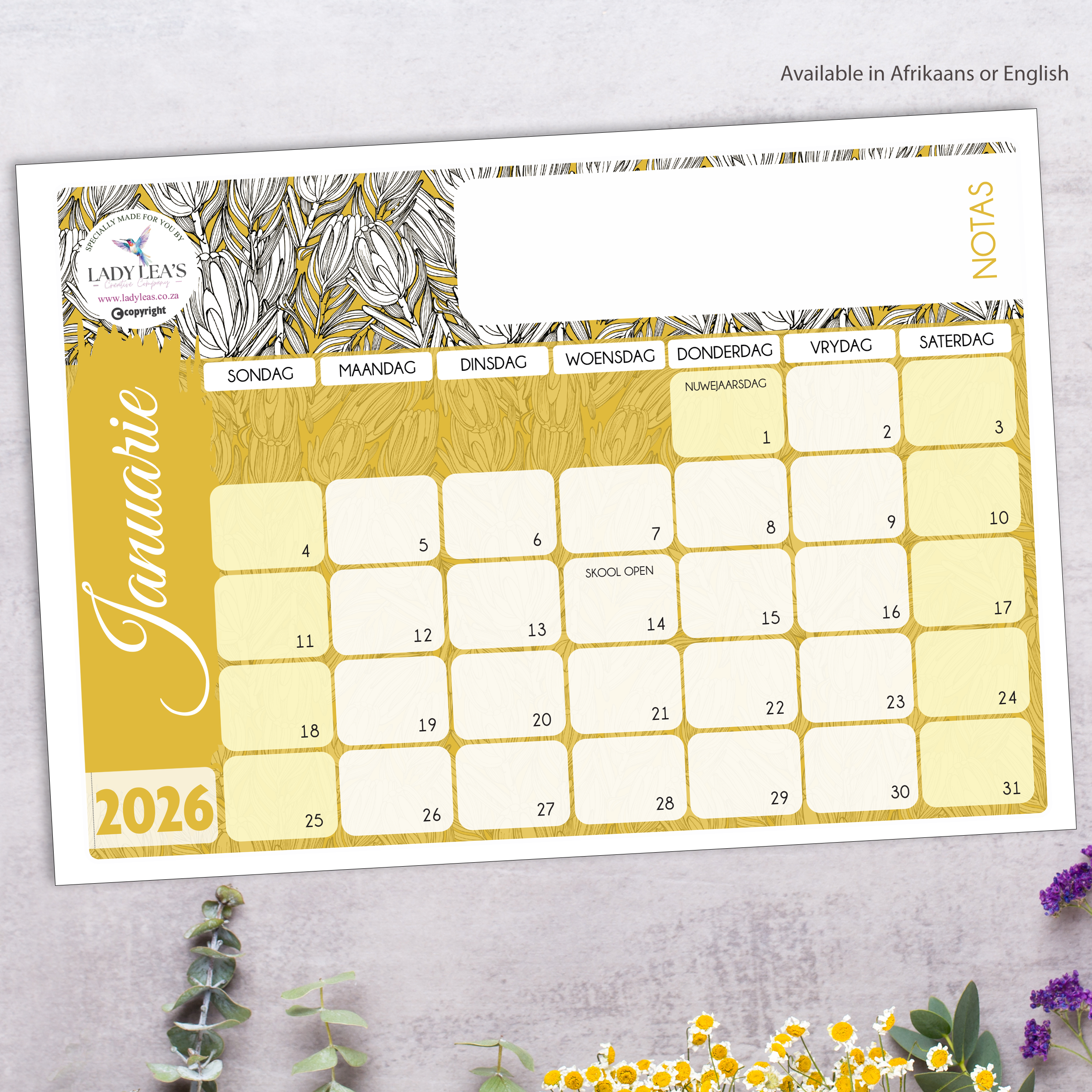 PROTEA YELLOW OUTLINE DESKPAD 2026
