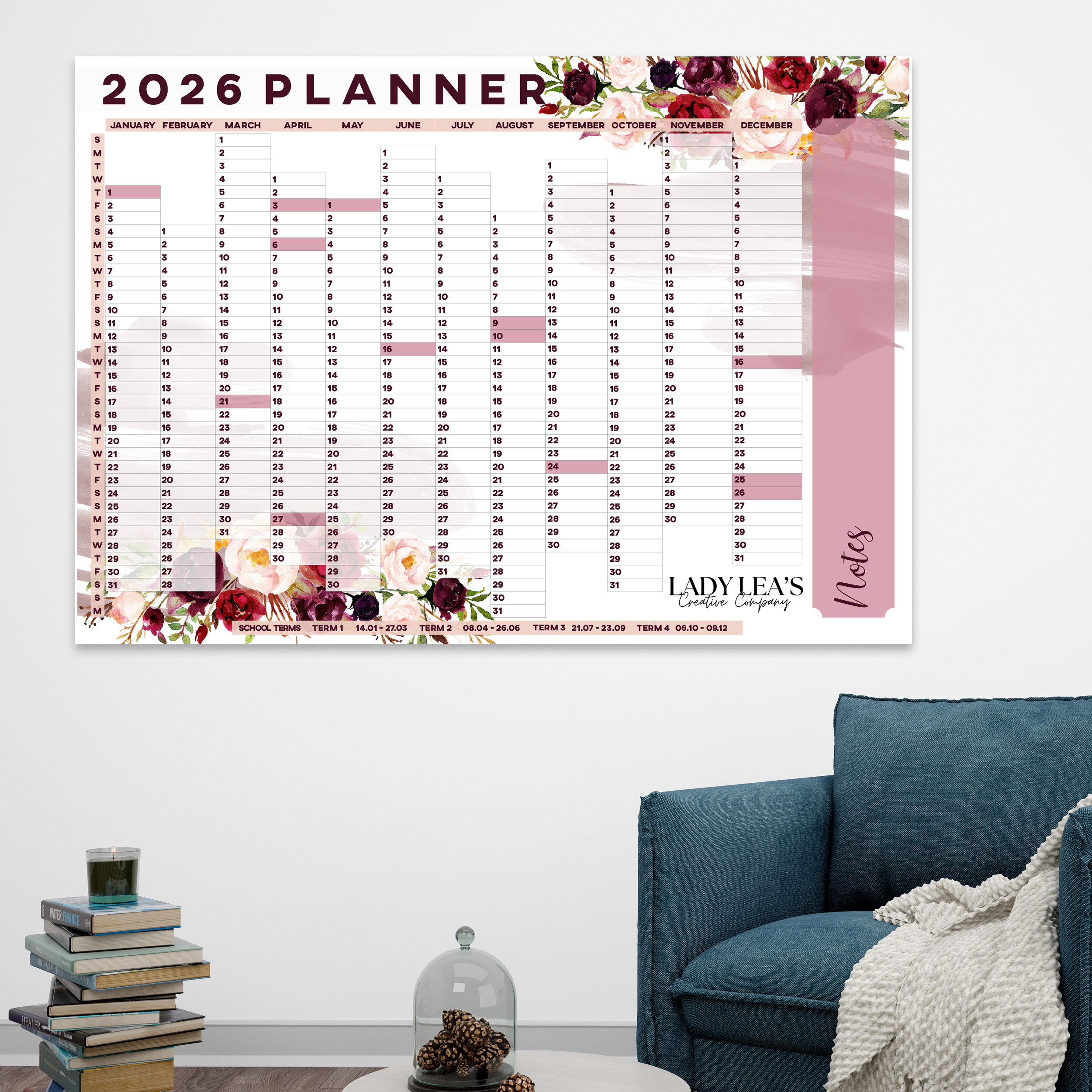 RED ROSES WALL CALENDAR 2026