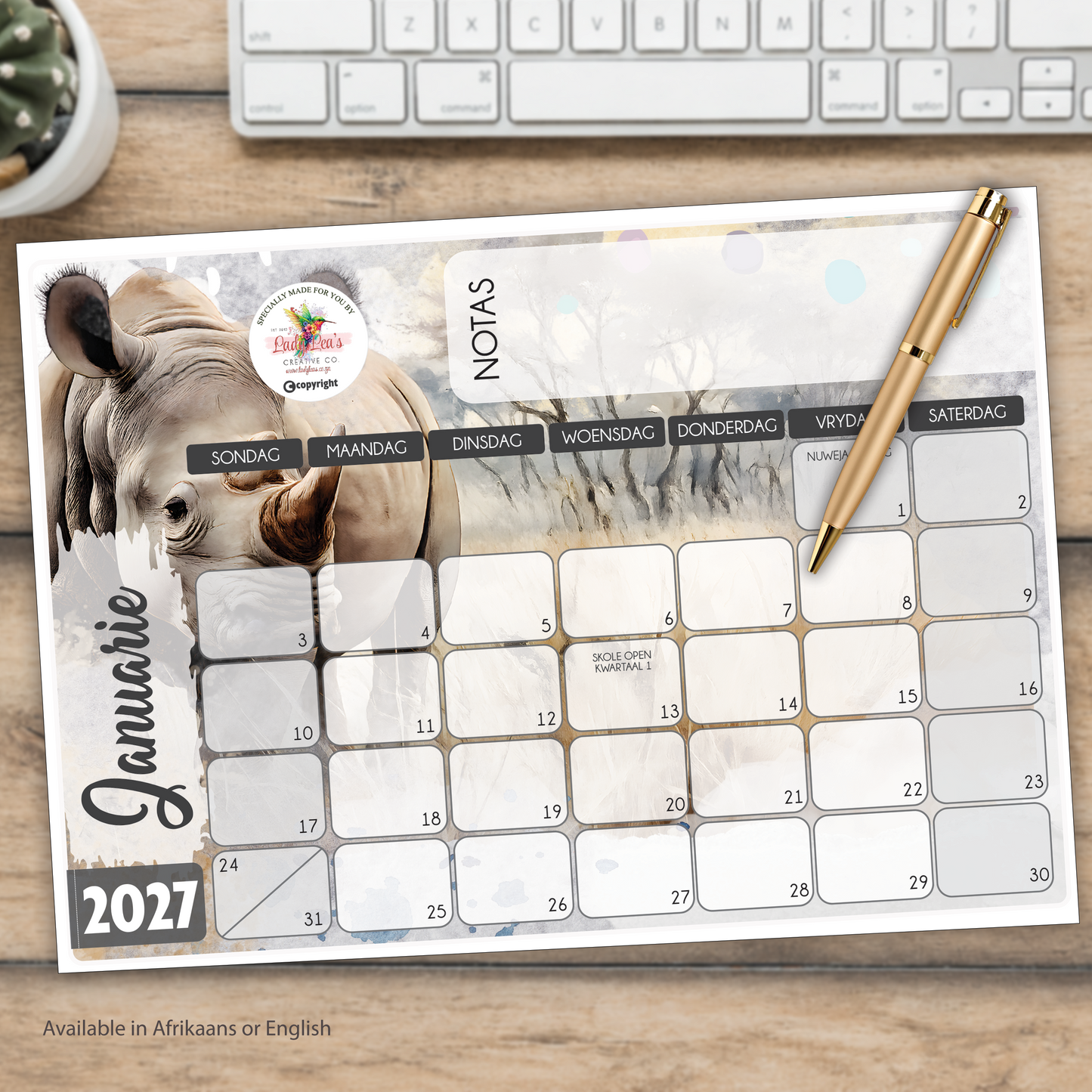 RHINO WATERCOLOR DESKPAD 2027