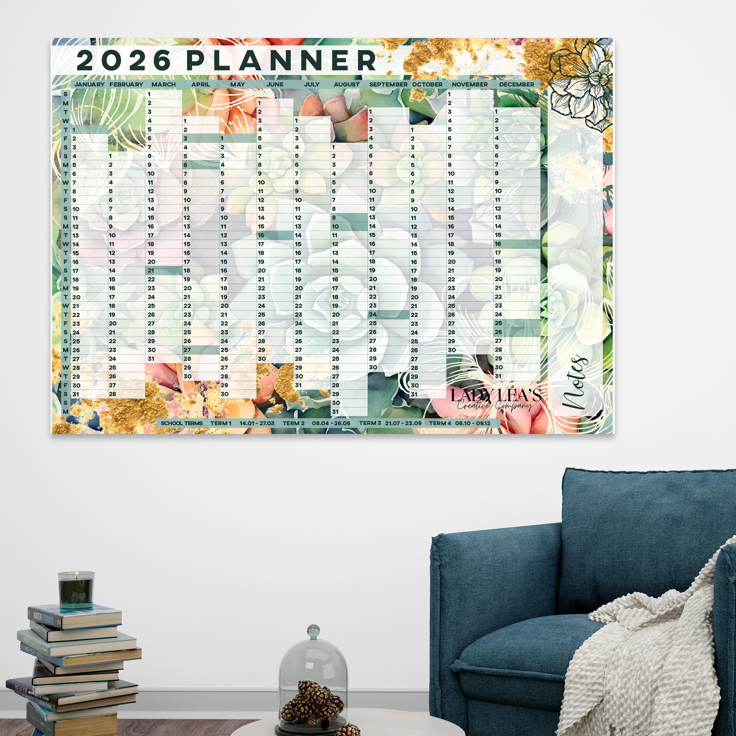 SUCCULENT WALL CALENDAR 2026