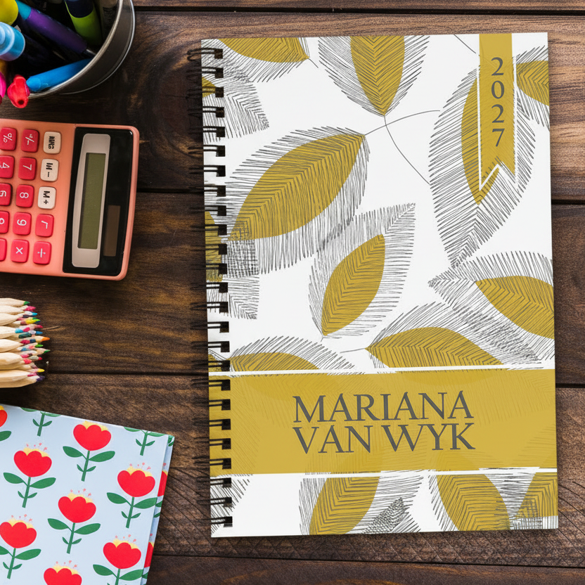 LINE DRAWN LEAVES MUSTARD TEACHER PLANNER 2027