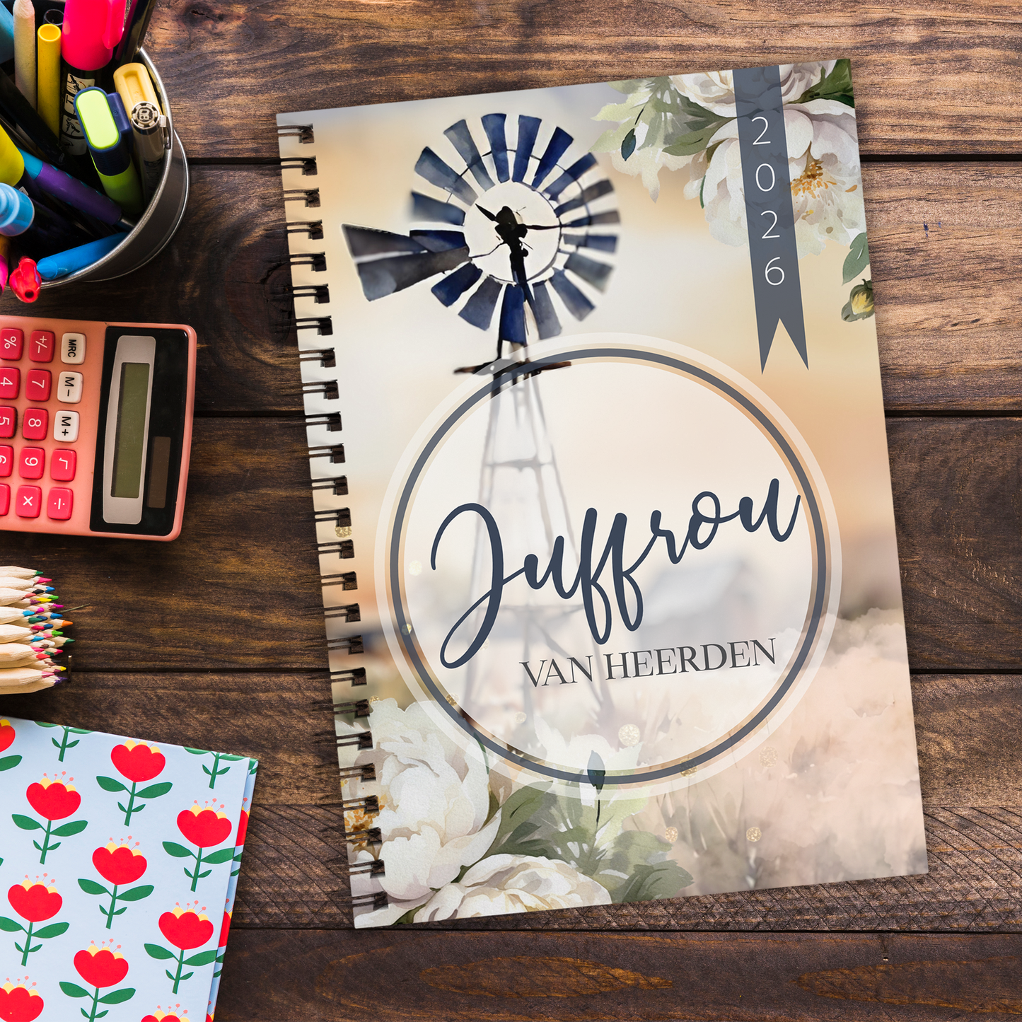 FLORAL WINDPOMP TEACHER PLANNER 2026