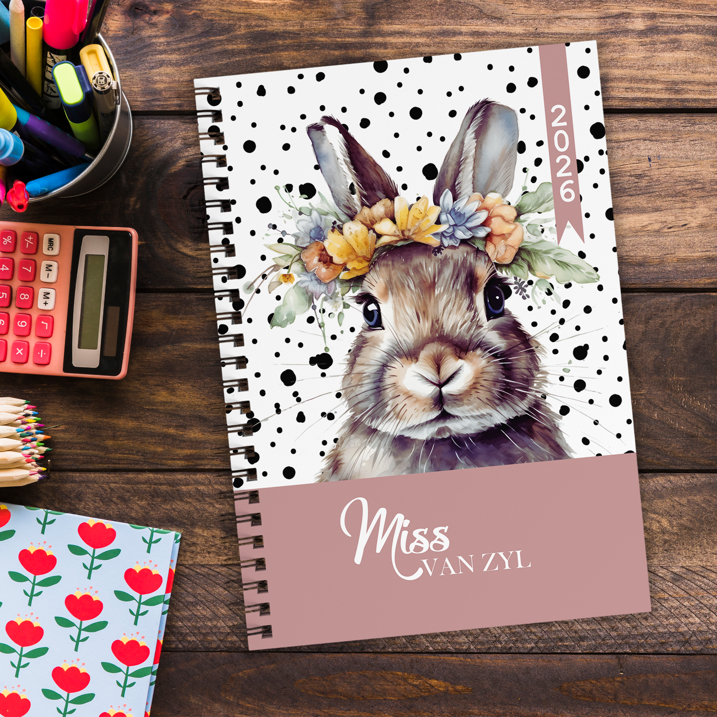 DOTTED BUNNY TEACHER PLANNER 2026