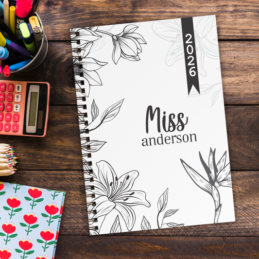 FLORAL COLORING TEACHER PLANNER 2026