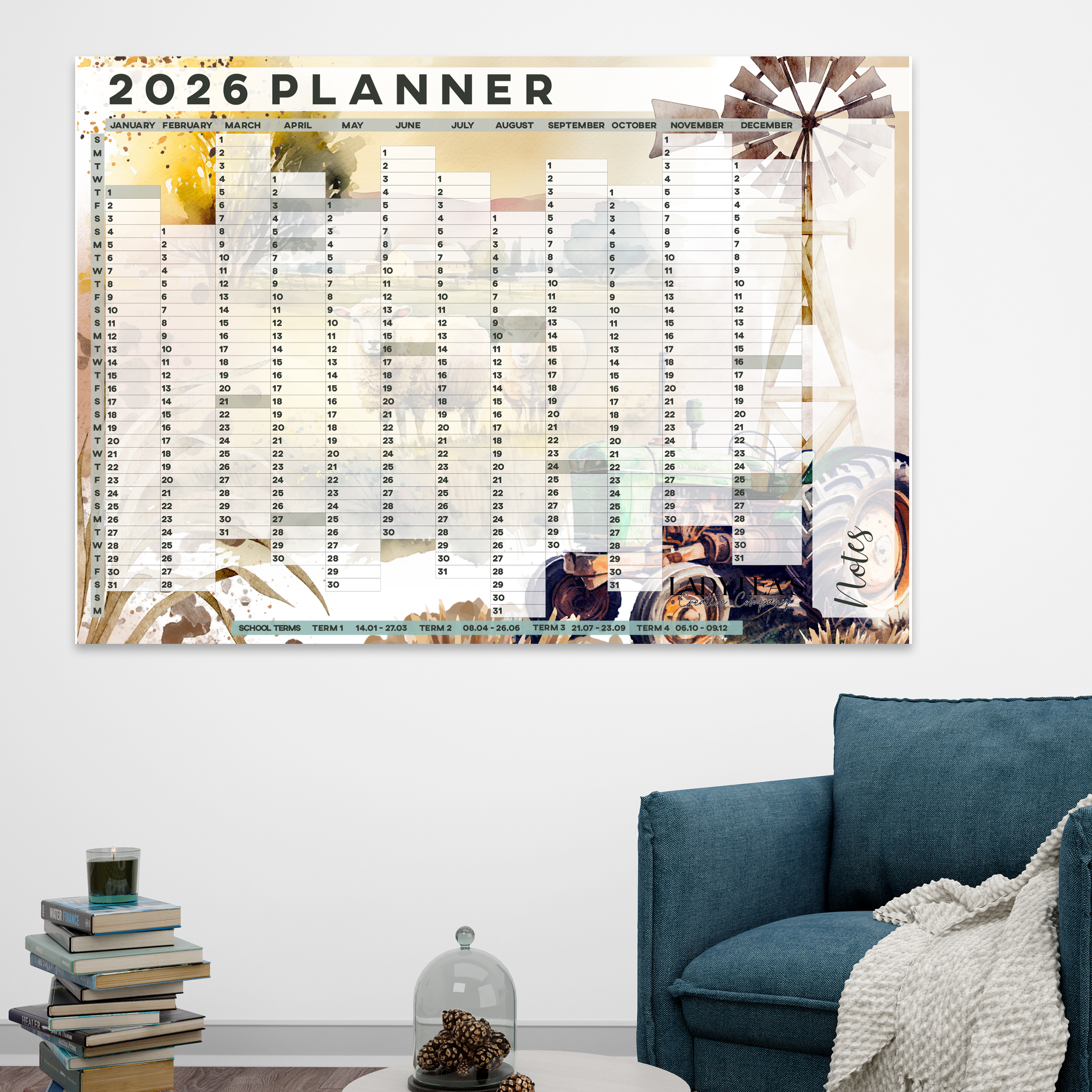 TRACTOR SHEEP FARMING WALL CALENDAR 2026