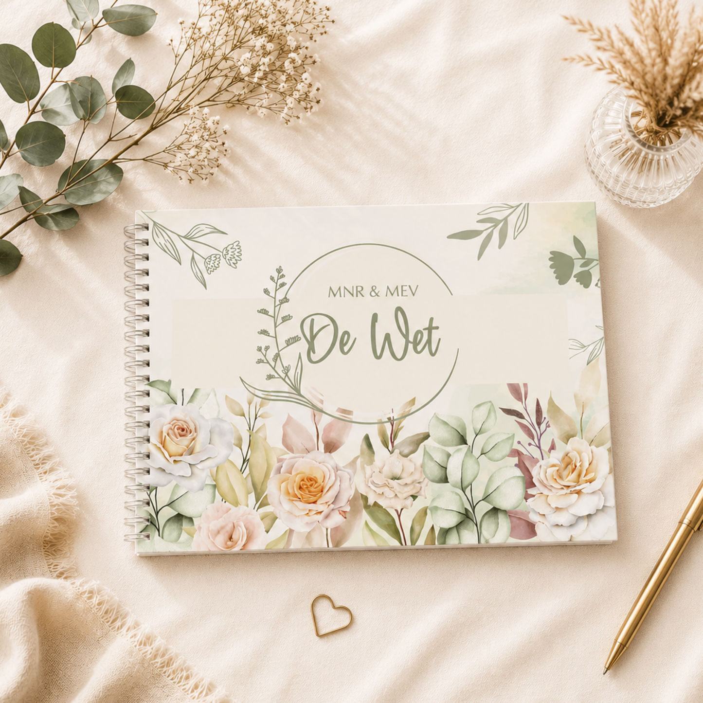 ROSE AND GREEN WEDDING GUESTBOOK