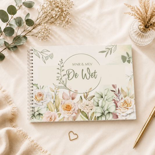 ROSE AND GREEN WEDDING GUESTBOOK