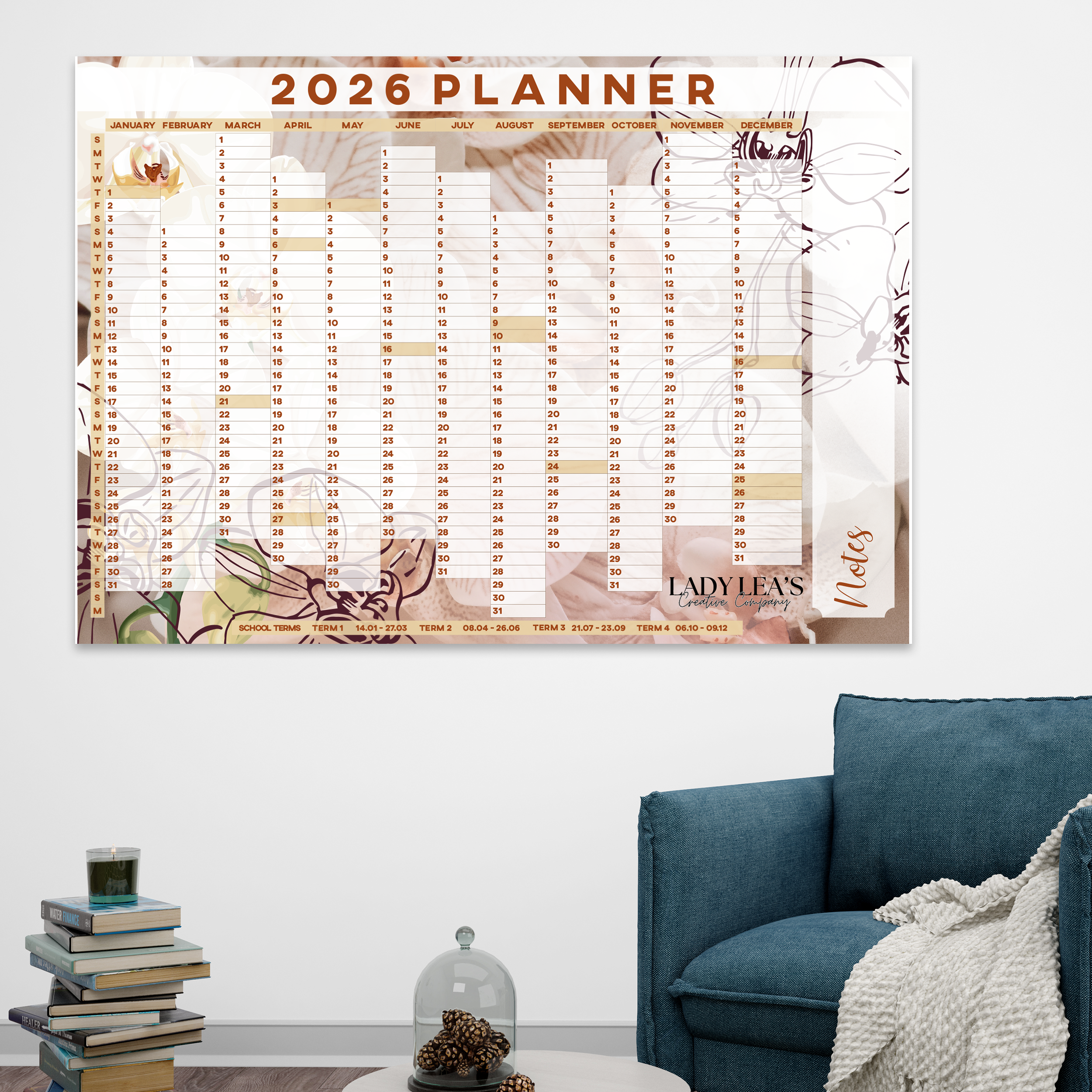 WATERCOLOR ORCARD WALL CALENDAR 2026