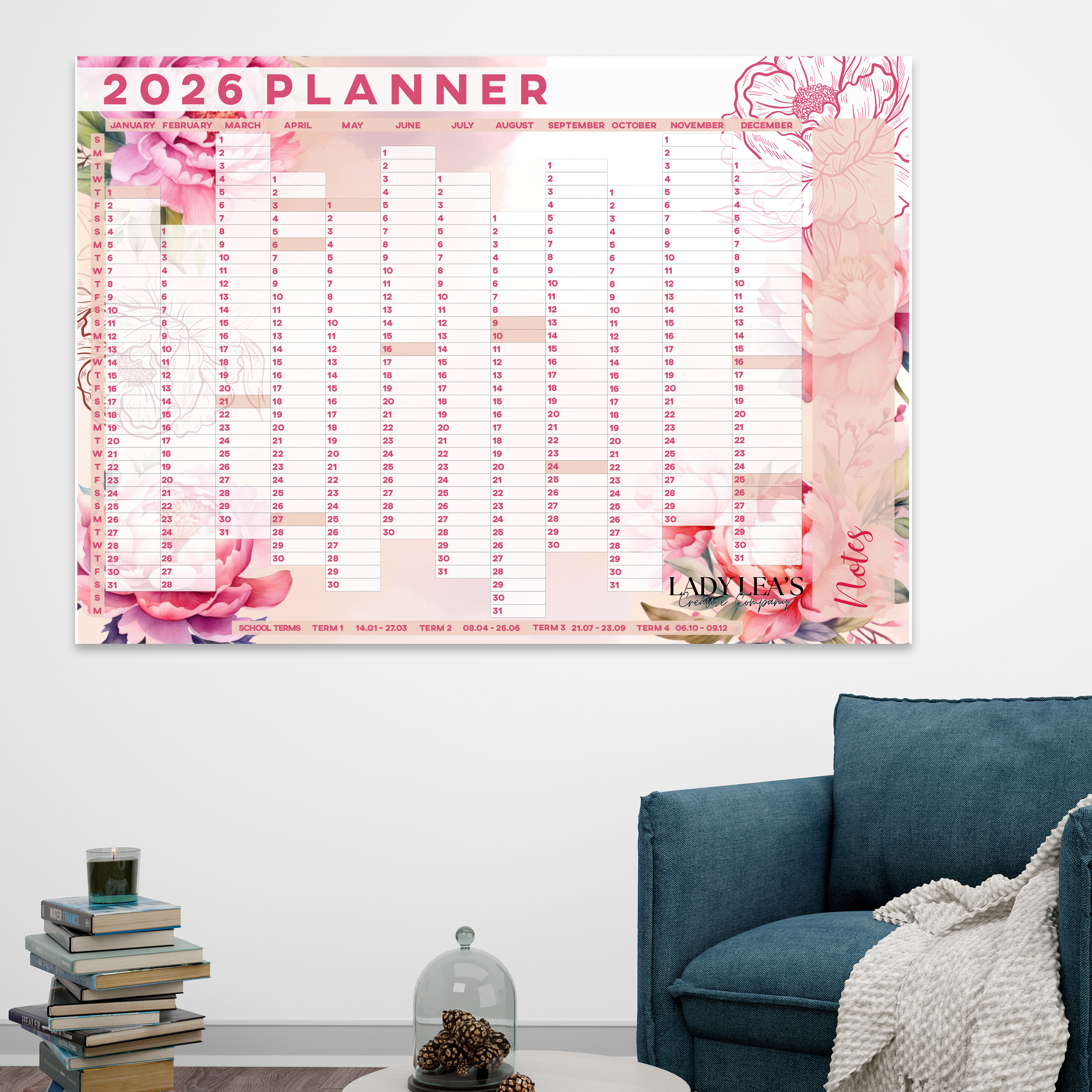 WATERCOLOR PEONIES WALL CALENDAR 2026