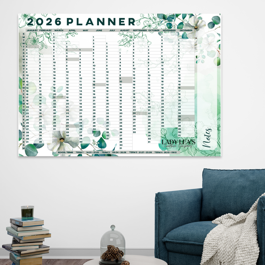 WHITE BLOSSOM LEAVES WALL CALENDAR 2026