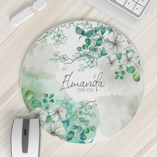 WHITE BLOSSOMS AND LEAVES MOUSEPAD