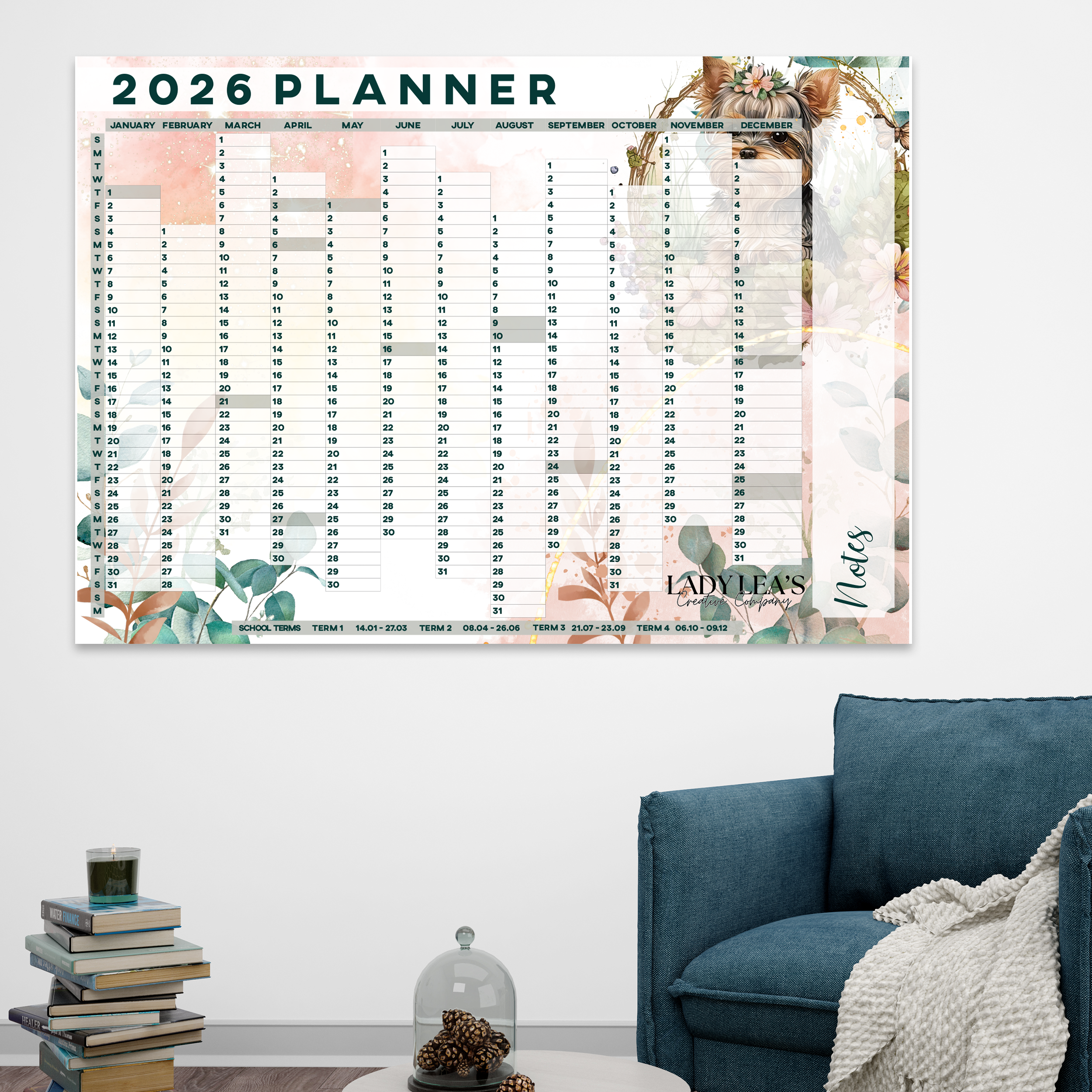 YORKIE BROWN WALL CALENDAR 2026