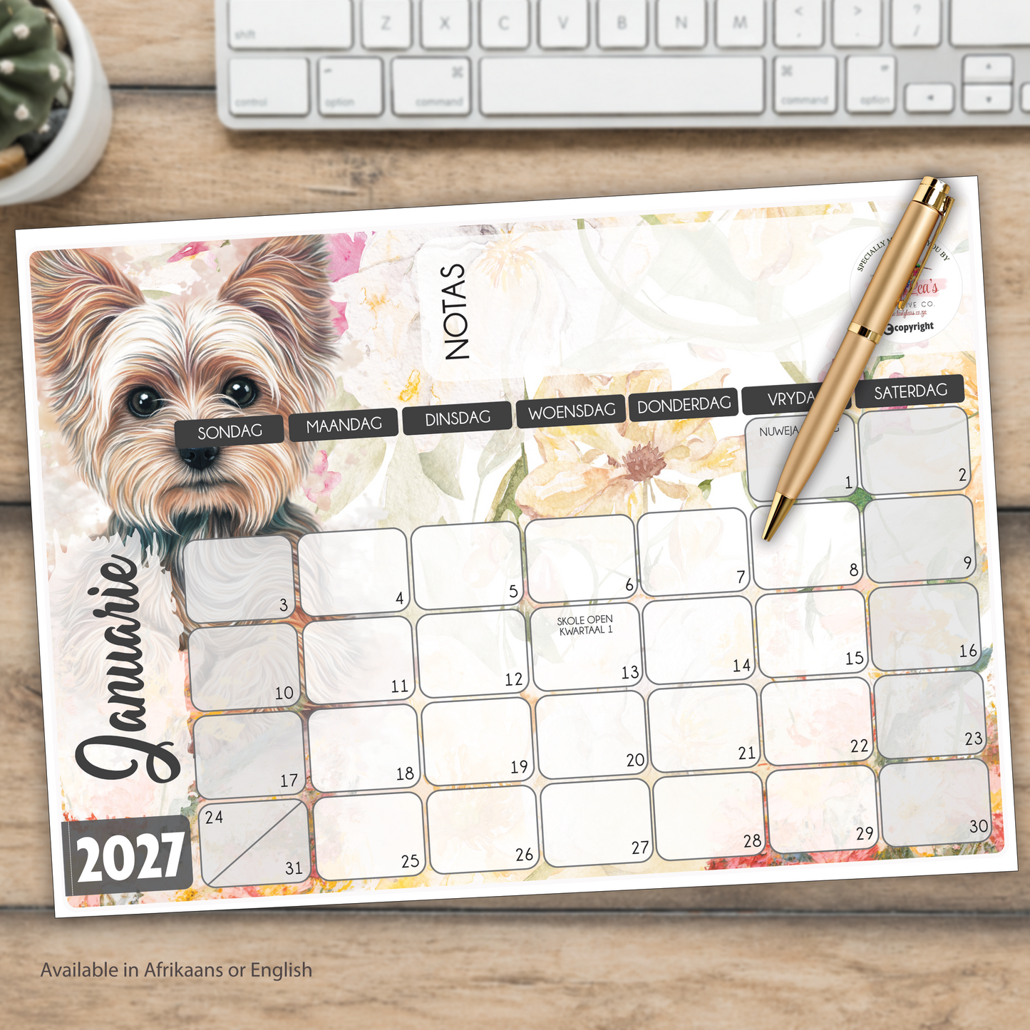 YORKIE GOLDEN DESKPAD 2027