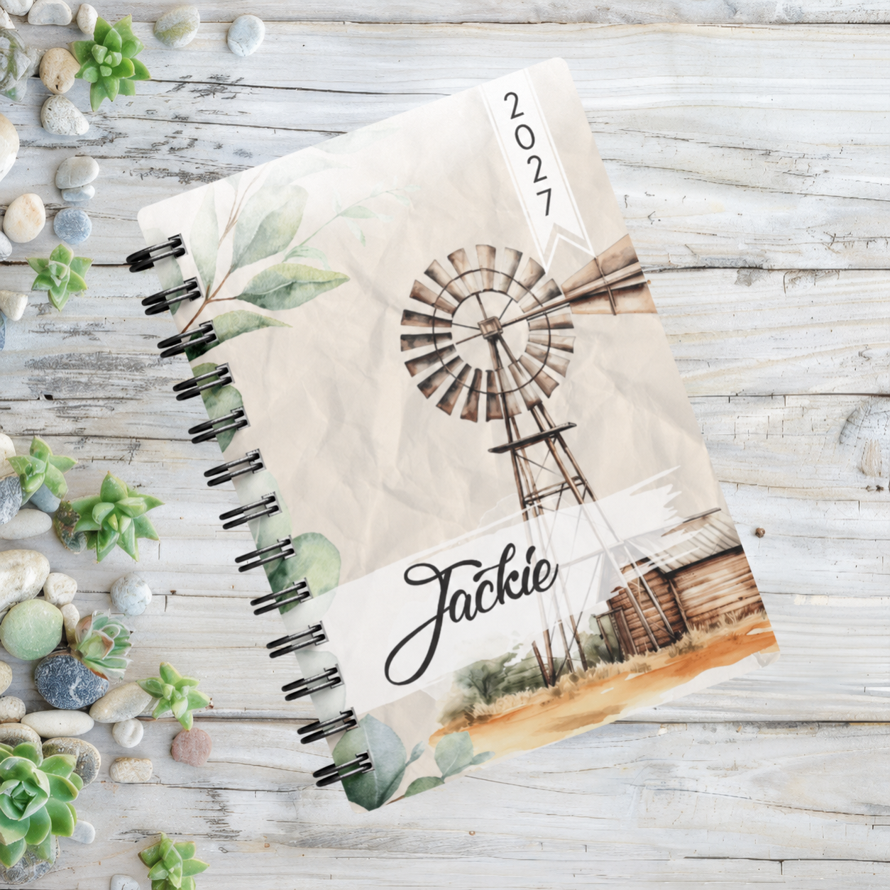 WATERCOLOR WINDPOMP AND EUCALYPTUS 1 DAY DIARY 2026