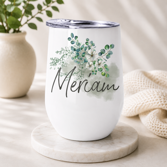 WHITE BLOSSOMS WINE TUMBLER