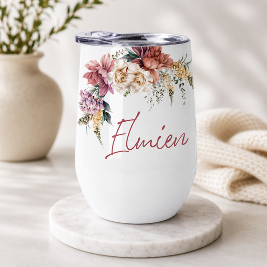 FINE FLORAL BLUSH WINE TUMBLER
