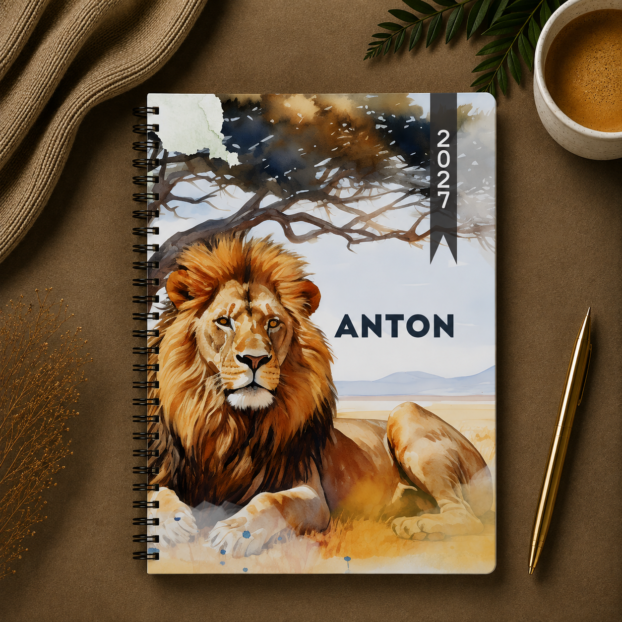 LION WATERCOLOR 1 DAY DIARY 2027