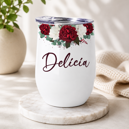 Christmas Rose Wine Tumbler