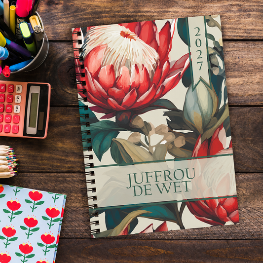 PROTEA BURGANDY GREEN TEACHER PLANNER 2027