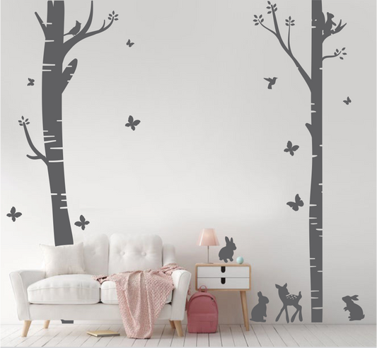 FOREST TREE SILHOUETTES WITH BAMBI AND BUNNIES