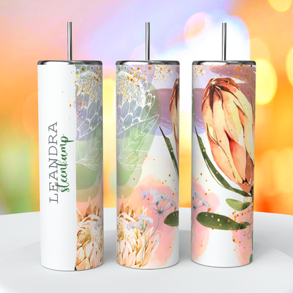 Floral Protea Gold Skinny Tumbler