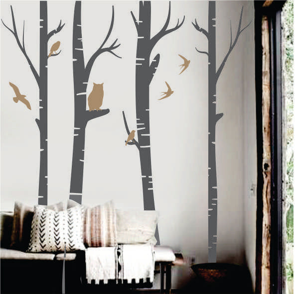 FOREST TREE SILHOUETTES WITH BIRDS